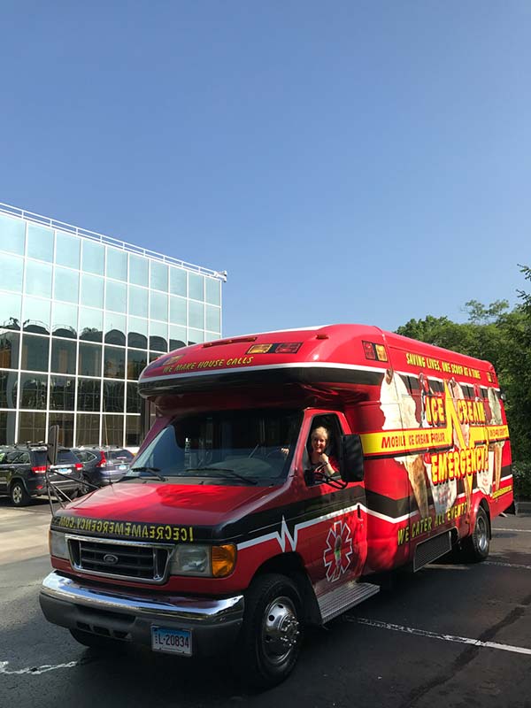 Deb Arrato with Her Ice Cream Emergency Bus Deb Arrato with Her Ice Cream Emergency Bus
